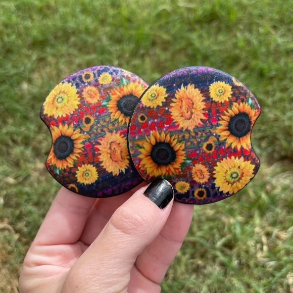 Retro Sunflower Car Coaster Set | Sunflower Coaster - Picture 3 of 12